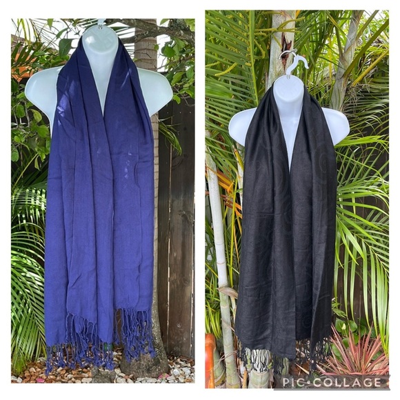 Navy Blue Scarf & Black Pashmina Bundle - Picture 1 of 6